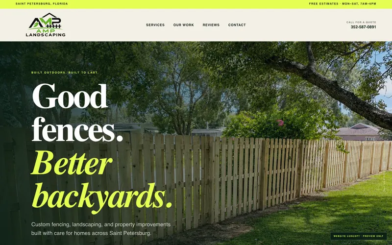 Homepage of the AMP Landscaping website, built by Quantos Media