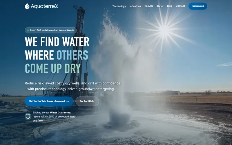 Homepage of the AquaterreX website, built by Quantos Media