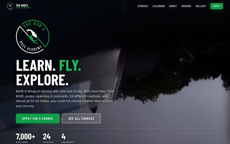 Homepage of the The Bob's BASE Academy website, built by Quantos Media