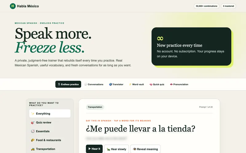 Homepage of the Habla Mexico website, built by Quantos Media