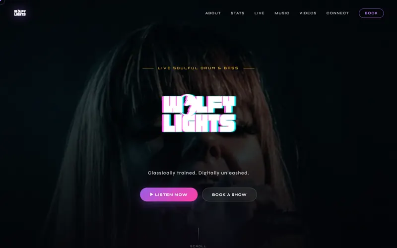 Homepage of the Wolfy Lights website, built by Quantos Media